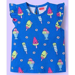 Babyhug Cotton Knit Frill Sleeves T-Shirts With Ice Cream & Polka Dot Print Pack of 3 - Blue Pink & White
