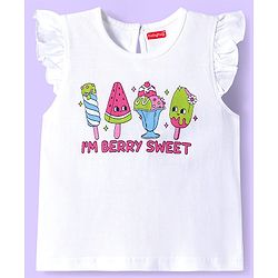 Babyhug Cotton Knit Frill Sleeves T-Shirts With Ice Cream & Polka Dot Print Pack of 3 - Blue Pink & White