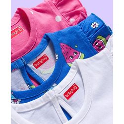 Babyhug Cotton Knit Frill Sleeves T-Shirts With Ice Cream & Polka Dot Print Pack of 3 - Blue Pink & White