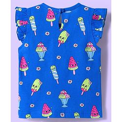 Babyhug Cotton Knit Frill Sleeves T-Shirts With Ice Cream & Polka Dot Print Pack of 3 - Blue Pink & White