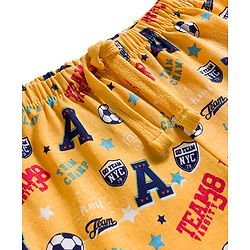 Babyhug Single Jersey Knit Full Length Lounge Pant With Soccer Print - Yellow