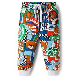 Babyhug Single Jersey Knit Full Length Lounge Pant With Teddy Bear Print - Multicolor