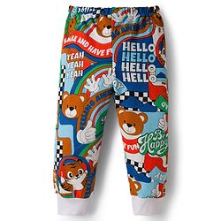 Babyhug Single Jersey Knit Full Length Lounge Pant With Teddy Bear Print - Multicolor