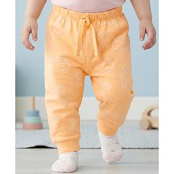 Babyhug Single Jersey Knit Full Length Lounge Pant With Vehicle Print - Cream