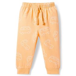 Babyhug Single Jersey Knit Full Length Lounge Pant With Vehicle Print - Cream