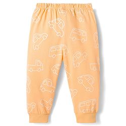 Babyhug Single Jersey Knit Full Length Lounge Pant With Vehicle Print - Cream
