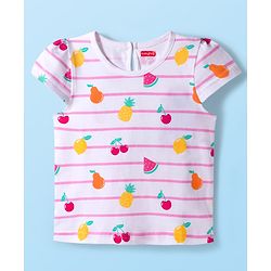 Babyhug Cotton Knit Cap Sleeves T-Shirts With Fruit & Heart Print Pack of 3 - Yellow Red & White