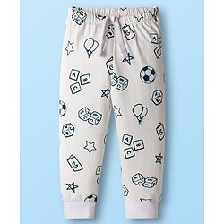 Babyhug Single Jersey Knit Full Length Lounge Pant with Alphabet Print - White
