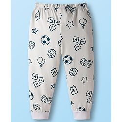 Babyhug Single Jersey Knit Full Length Lounge Pant with Alphabet Print - White