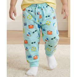 Babyhug Single Jersey Knit Full Length Lounge Pant with Camera Print - Light Blue