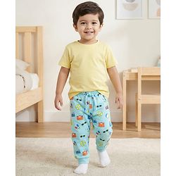 Babyhug Single Jersey Knit Full Length Lounge Pant with Camera Print - Light Blue