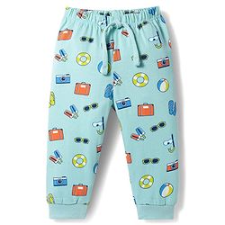 Babyhug Single Jersey Knit Full Length Lounge Pant with Camera Print - Light Blue