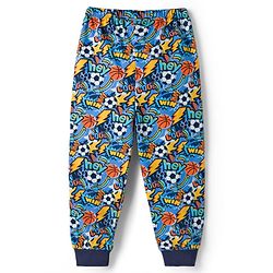 Babyhug Single Jersey Knit Full Length Lounge Pant With Football Print - Blue