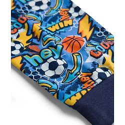 Babyhug Single Jersey Knit Full Length Lounge Pant With Football Print - Blue