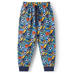 Babyhug Single Jersey Knit Full Length Lounge Pant With Football Print - Blue