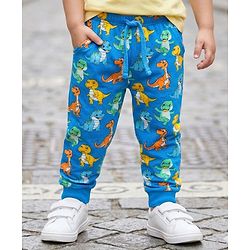 Babyhug Single Jersey Knit Full Length Lounge Pant With Dino Print - Blue