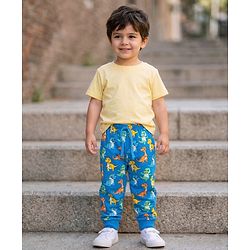 Babyhug Single Jersey Knit Full Length Lounge Pant With Dino Print - Blue