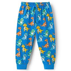 Babyhug Single Jersey Knit Full Length Lounge Pant With Dino Print - Blue