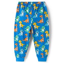 Babyhug Single Jersey Knit Full Length Lounge Pant With Dino Print - Blue