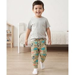 Babyhug Single Jersey Knit Full Length Lounge Pant With Dino Print - Multicolor