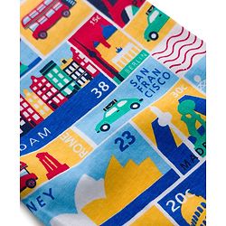 Babyhug Single Jersey Knit Full Length Lounge Pants with City Print Pack of 2 - Red & Light Blue