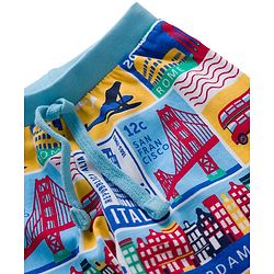 Babyhug Single Jersey Knit Full Length Lounge Pants with City Print Pack of 2 - Red & Light Blue