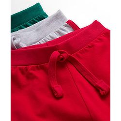 Babyhug Single Jersey Knit Full Length Solid Lounge Pants with Text Print Pack of 3 - Green Red & Grey