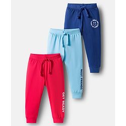 Babyhug Single Jersey Cotton Knit Full Length Text Printed Lounge Pants Pack Of 3 - Multicolour