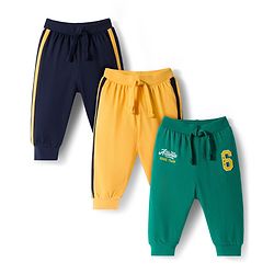 Babyhug Single Jersey Knit Full Length Lounge Pants with Sport Print & Tape Detailing Pack of 3 - Multicolor