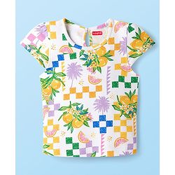 Babyhug Cotton Knit Half Cap Sleeves T-Shirt with Tropical Theme Print - Multicolor