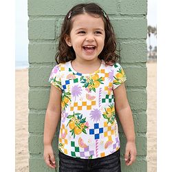 Babyhug Cotton Knit Half Cap Sleeves T-Shirt with Tropical Theme Print - Multicolor