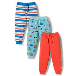 Babyhug Single Jersey Knit Full Length Lounge Pant with Stripes & Prints Pack of 3 - Multicolor