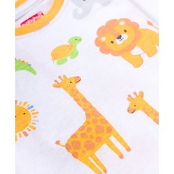 Babyhug Cotton Knit Full Sleeves Jungle Theme Animal Printed T-Shirt & Pyjama Co- Ord Night Suit - White