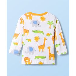 Babyhug Cotton Knit Full Sleeves Jungle Theme Animal Printed T-Shirt & Pyjama Co- Ord Night Suit - White