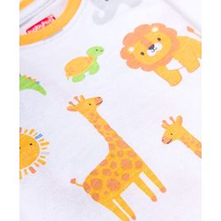 Babyhug Cotton Knit Full Sleeves Jungle Theme Animal Printed T-Shirt & Pyjama Co- Ord Night Suit - White