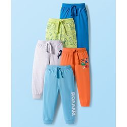 Babyhug Single Jersey Knit Full Length Lounge Pants With Dino Print Pack of 5 - Multicolor