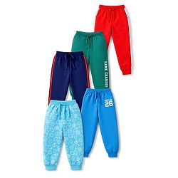 Babyhug Single Jersey Knit Full Length Sports Theme Printed Lounge Pant Pack Of 5 - Multicolour