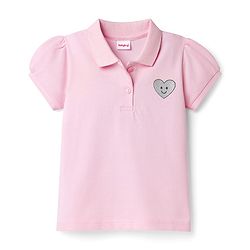 Babyhug Cotton Knit Half Puffed Sleeves Polo T-Shirt with Heart Print - Pink