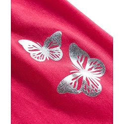 Babyhug Single Jersey Knit Full Length Lounge Pant with Butterfly Print - Red
