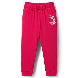 Babyhug Single Jersey Knit Full Length Lounge Pant with Butterfly Print - Red