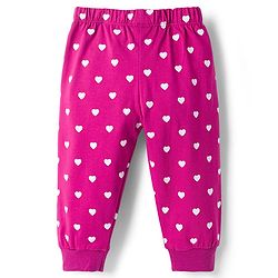 Babyhug Single Jersey Knit Full Length Lounge Pant With Heart Print - Dark Pink