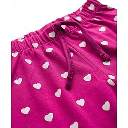 Babyhug Single Jersey Knit Full Length Lounge Pant With Heart Print - Dark Pink