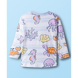 Babyhug Cotton Knit Full Sleeves Sea Life Printed Co-Ord T-Shirt & Pyjama Night Suit - White