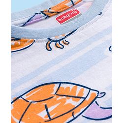 Babyhug Cotton Knit Full Sleeves Sea Life Printed Co-Ord T-Shirt & Pyjama Night Suit - White