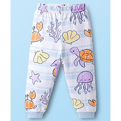 Babyhug Cotton Knit Full Sleeves Sea Life Printed Co-Ord T-Shirt & Pyjama Night Suit - White