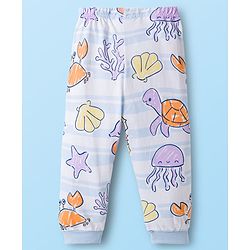 Babyhug Cotton Knit Full Sleeves Sea Life Printed Co-Ord T-Shirt & Pyjama Night Suit - White