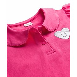 Babyhug Cotton Knit Half Puffed Sleeves Polo T-Shirt with Heart Print - Pink