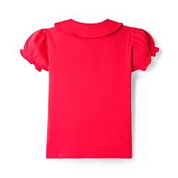 Babyhug Cotton Knit Half Puffed Sleeves Polo T-Shirt with Floral Print - Red
