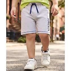 Babyhug Single Jersey Knit Mid Thigh Shorts With Text Print - Grey