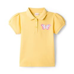 Babyhug Cotton Knit Half Puffed Sleeves Polo T-Shirt with Butterfly Print - Yellow